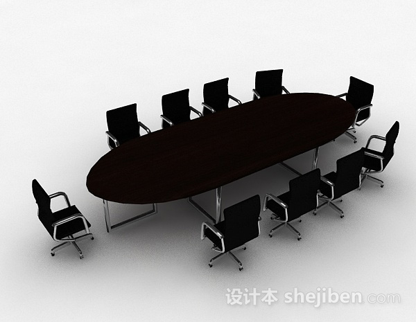 椭圆形会议桌椅组合3d模型下载