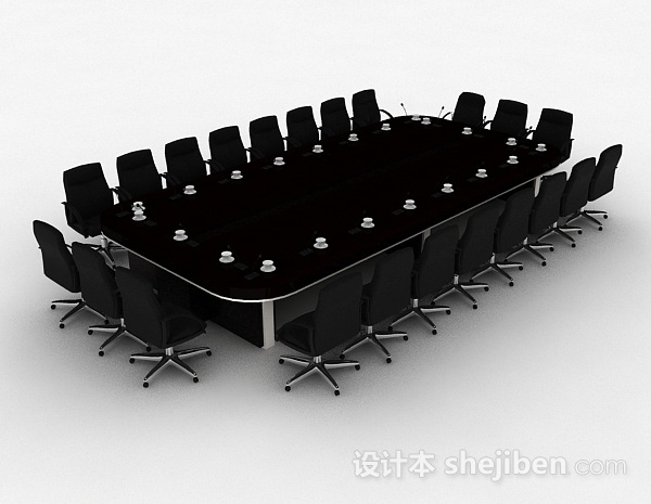 棕色会议桌椅3d模型下载