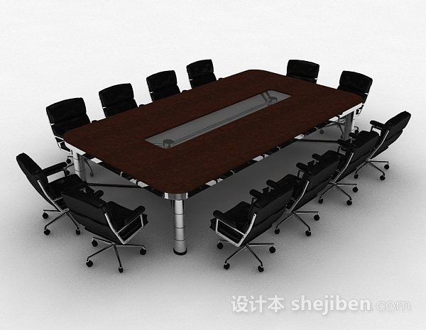 棕色办公会议桌椅3d模型下载