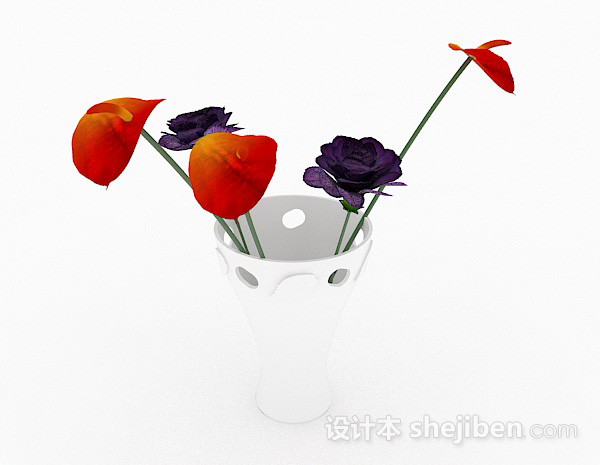 红紫双色花卉家居摆设品3d模型下载