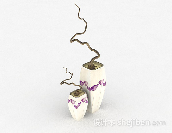 紫色花卉图案陶瓷花瓶3d模型下载