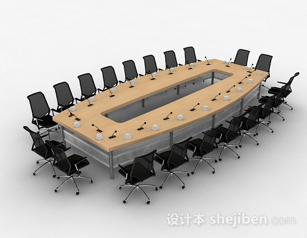 黄色会议桌椅3d模型下载