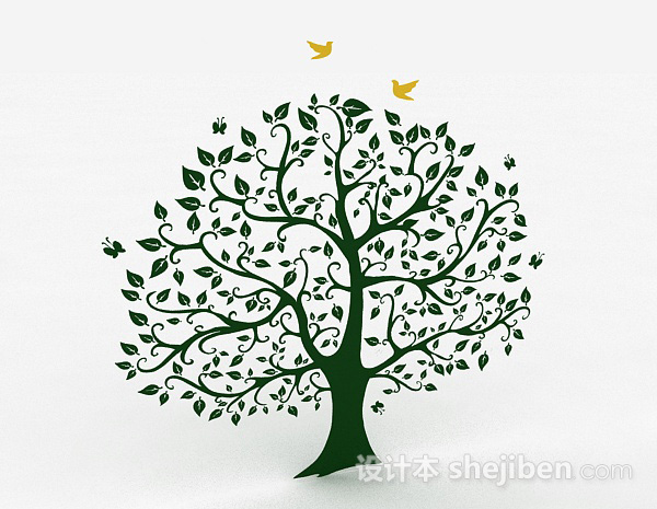 绿色花草图案墙纸3d模型下载