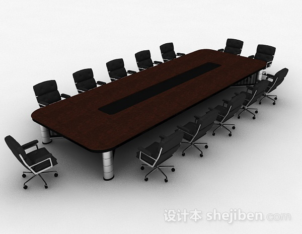 棕色会议桌椅3d模型下载