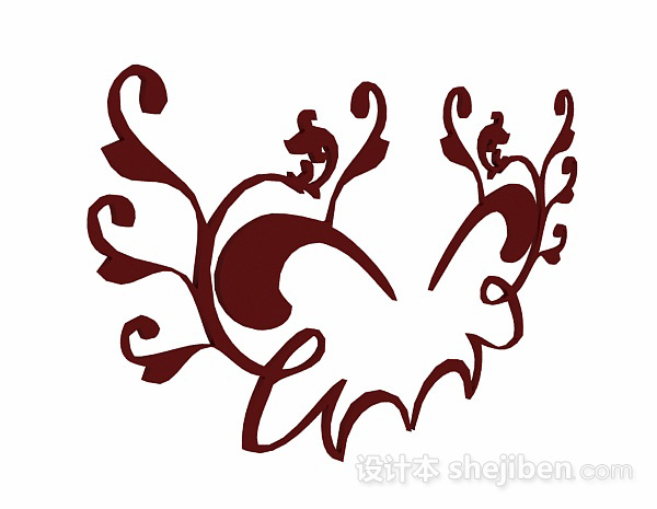 棕色花卉图案墙纸3d模型下载
