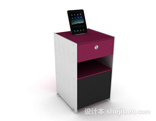 玫红色简约床头柜3d模型下载