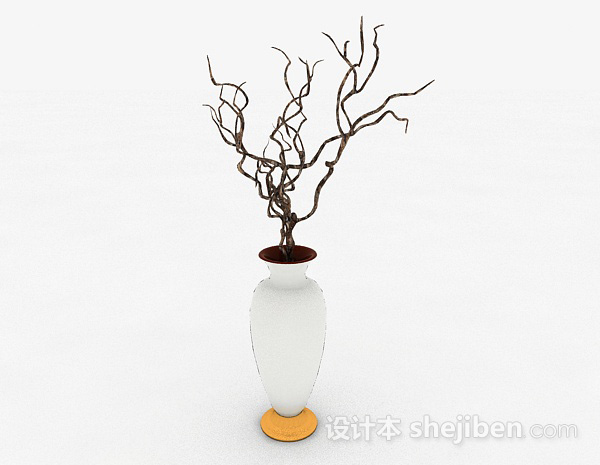 白色广口大肚花瓶3d模型下载