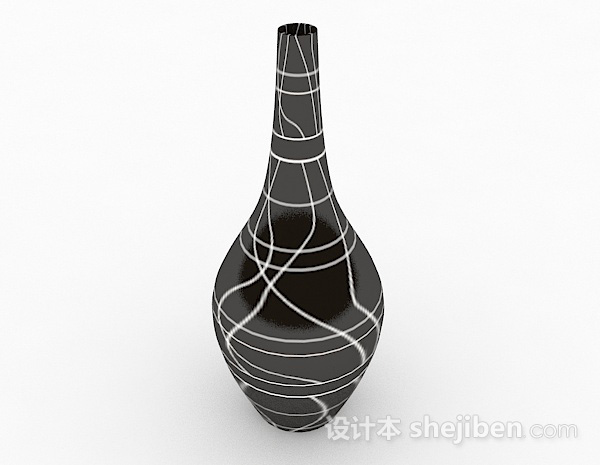 黑色花纹陶瓷摆件3d模型下载