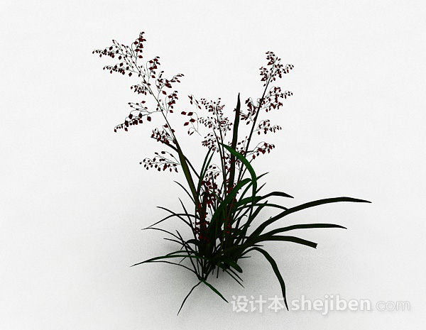 红色花朵草丛3d模型下载