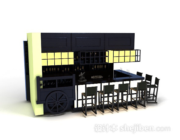 酒柜吧台3d模型下载