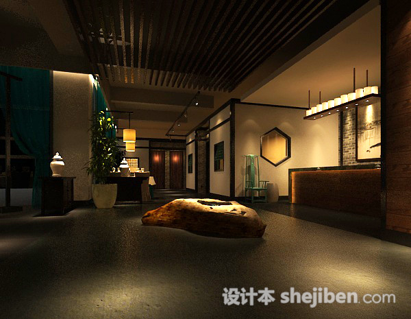 中式大厅3d模型下载