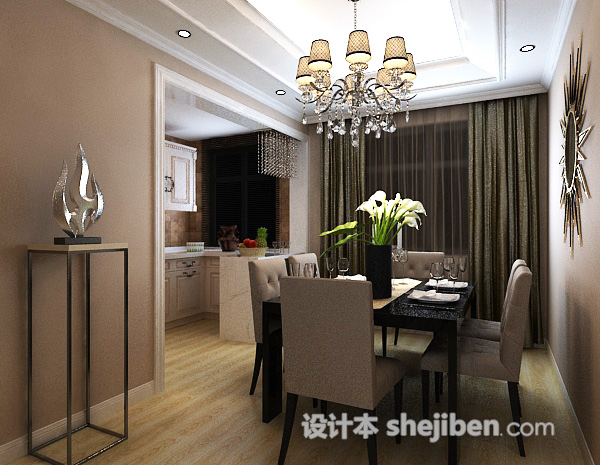 简约餐厅3d模型下载