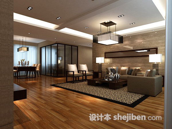 现代简约客厅3d模型下载