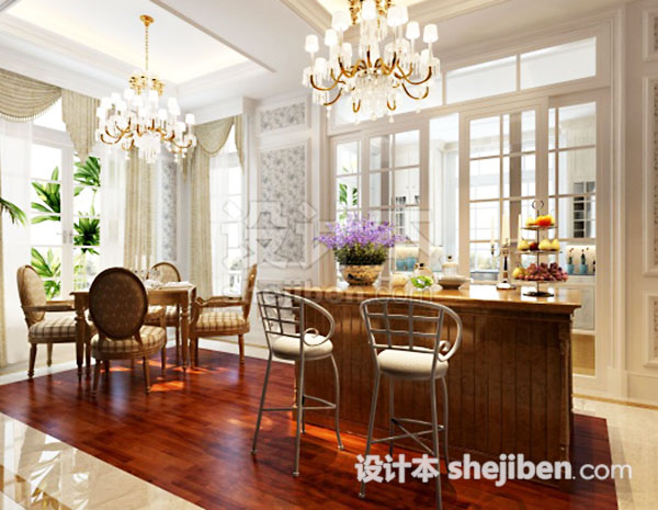 欧式田园风格餐厅3d模型下载