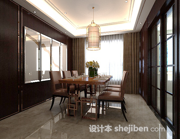 中式餐厅3d模型下载
