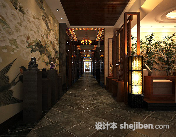 中式餐厅走廊3d模型下载