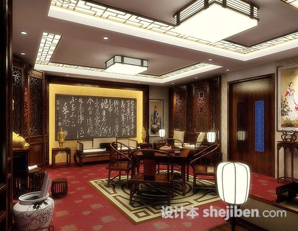 中式茶室3d模型下载