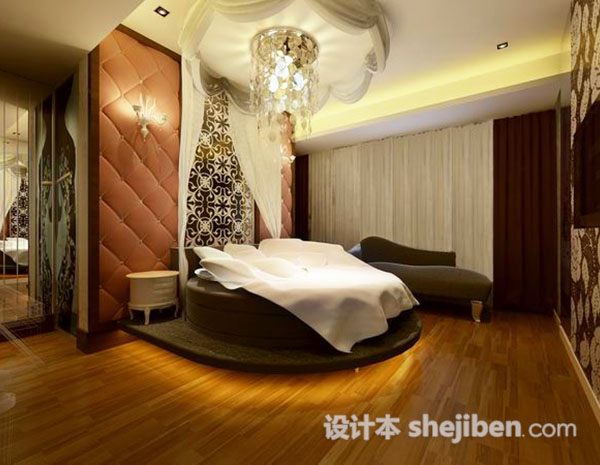 简欧主卧圆床3d模型下载
