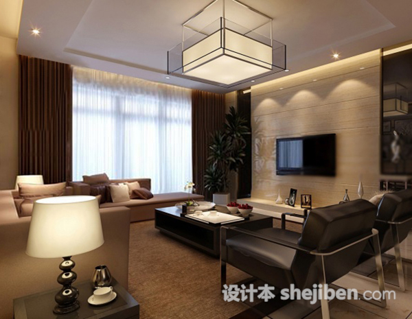 现代简约客厅3d模型下载