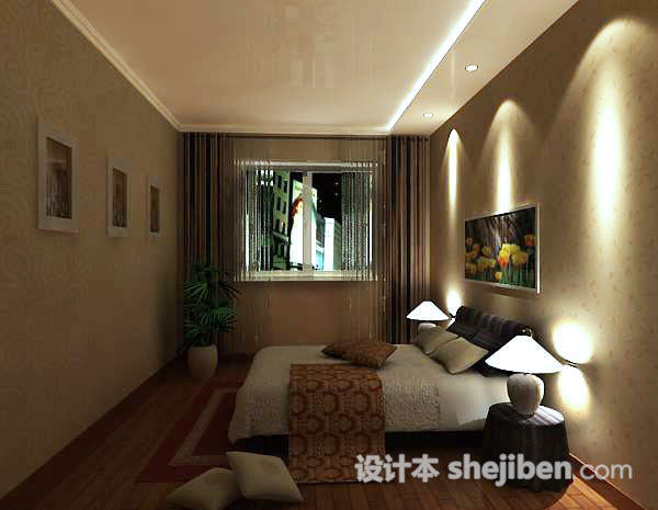 现代简约风格卧室3d模型下载