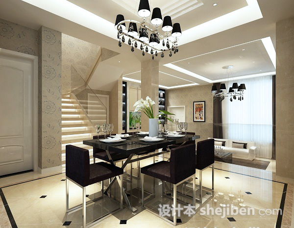 现代简约居家餐厅3d模型下载