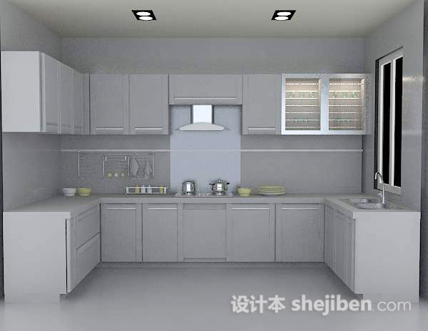 现代厨房3d模型下载
