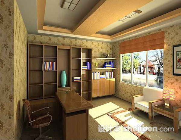 新中式书房3d模型下载