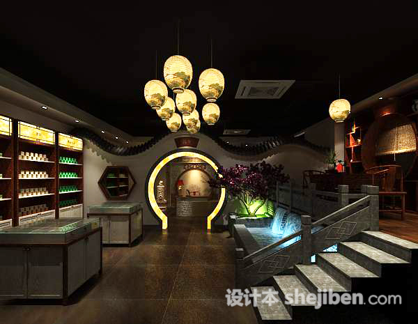 中式别墅楼梯3d模型下载