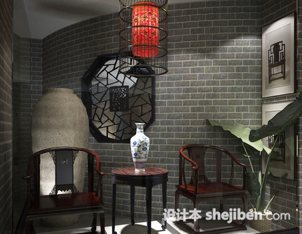 中式玄关3d模型下载