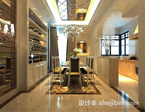 欧式家居餐厅3d模型下载