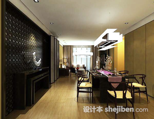 中式风格餐厅3d模型下载