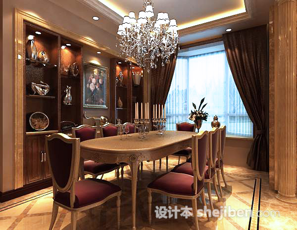 欧式餐厅背景墙3d模型下载