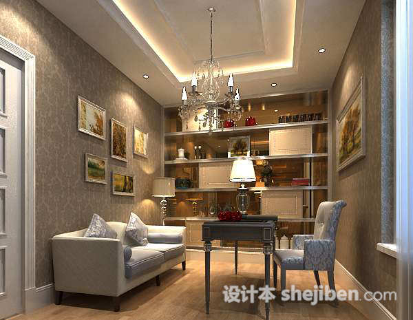 现代书房3d模型下载