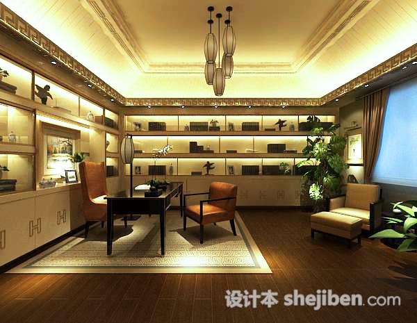 现代书房3d模型下载