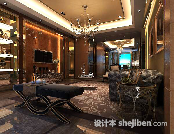 欧式别墅客厅吊顶3d模型下载