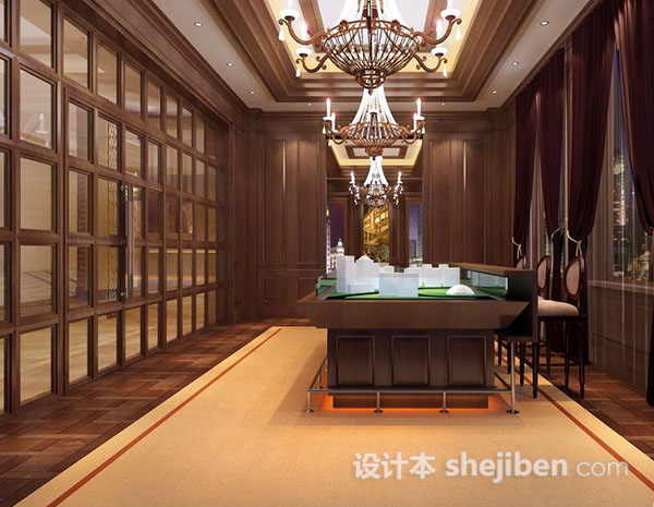新中式书房3d模型下载