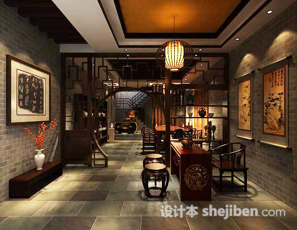 中式风格书房3d模型下载
