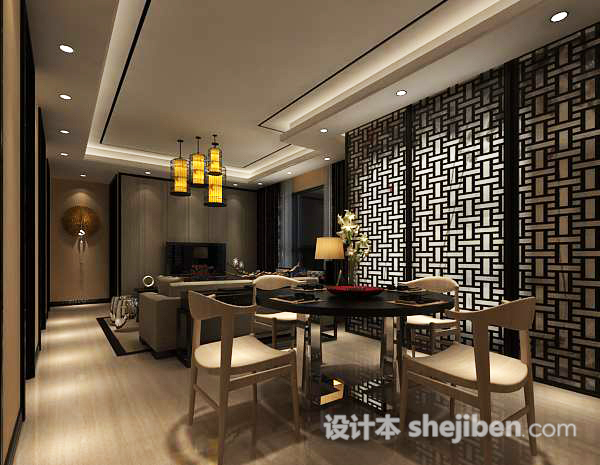 中式餐厅吊灯3d模型下载