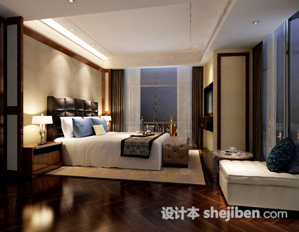 现代简约卧室3d模型下载