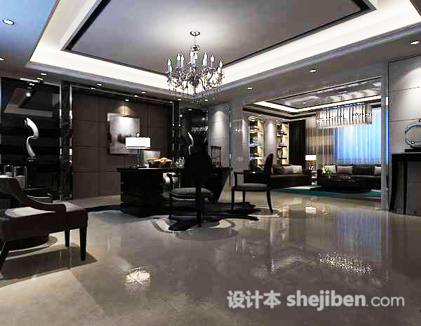 欧式风格书房3d模型下载