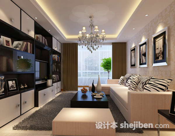 现代简约客厅3d模型下载