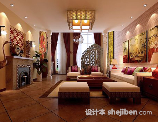 东南亚风格客厅3d模型下载