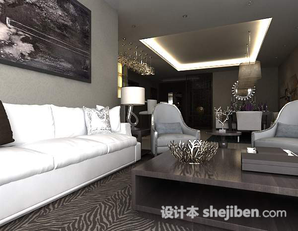 现代简约客厅3d模型下载
