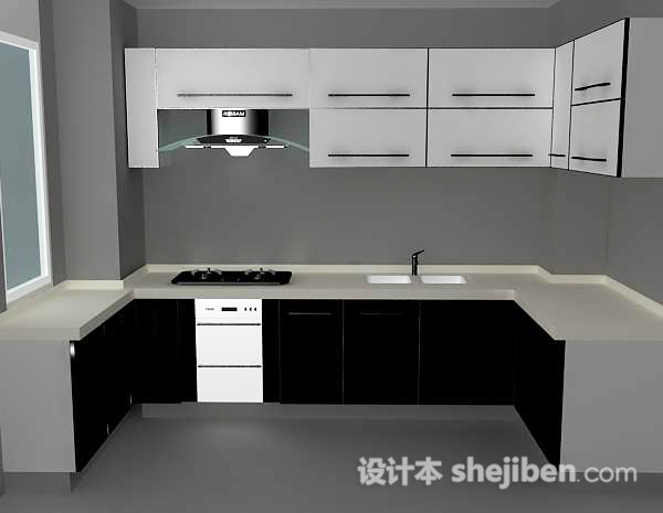 现代厨房3d模型下载