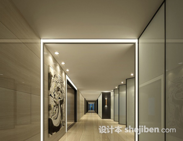办公区走廊3d模型下载