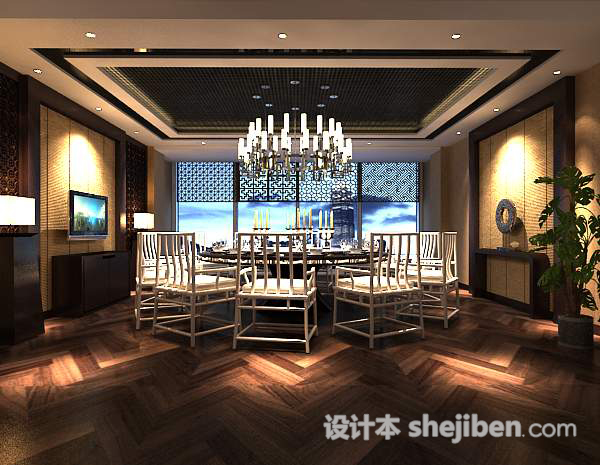 中式餐厅包间3d模型下载