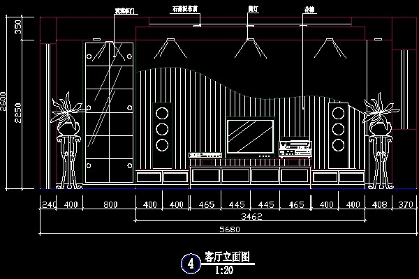 客厅背景墙cad施工图6--CAD空间素材