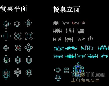 餐桌平面/立面图块免费下载